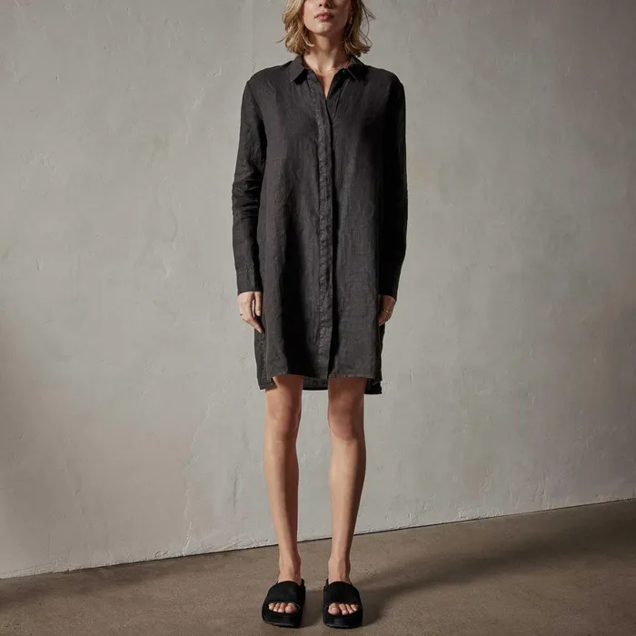 WOMEN James Perse DRESSESJUMPSUITS Lightweight Linen Shirt Dress Black