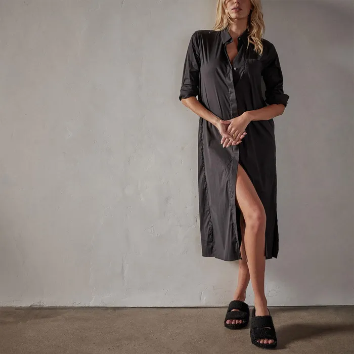 WOMEN James Perse DRESSESJUMPSUITS Matte Stretch Poplin Shirt Dress Black