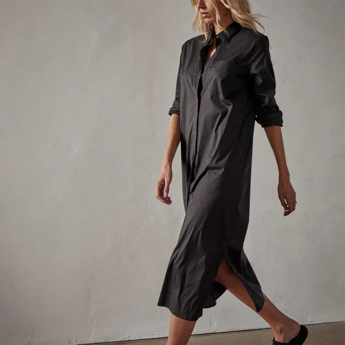 WOMEN James Perse DRESSESJUMPSUITS Matte Stretch Poplin Shirt Dress Black