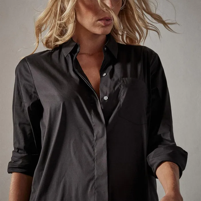 WOMEN James Perse DRESSESJUMPSUITS Matte Stretch Poplin Shirt Dress Black