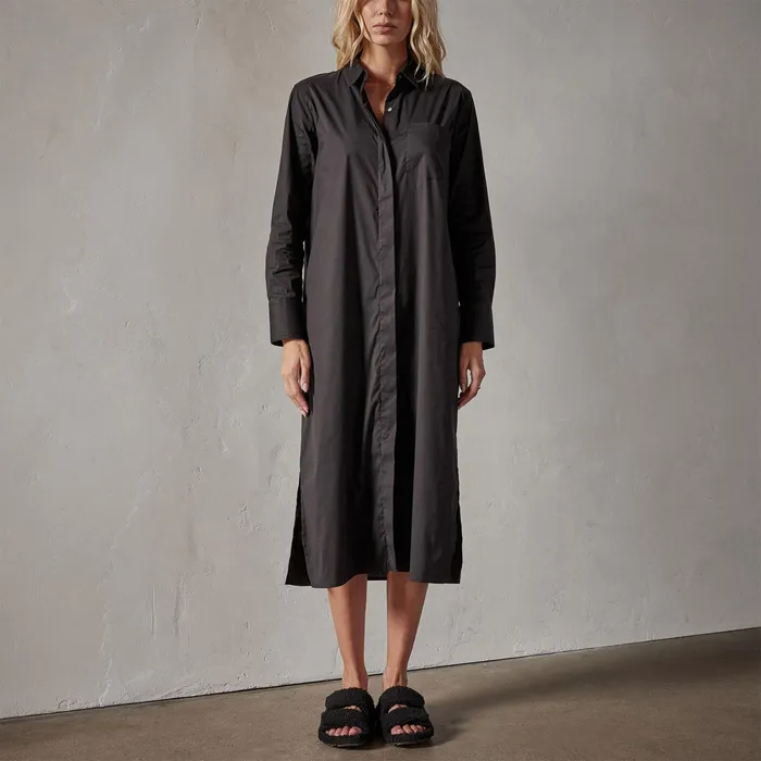 WOMEN James Perse DRESSESJUMPSUITS Matte Stretch Poplin Shirt Dress Black