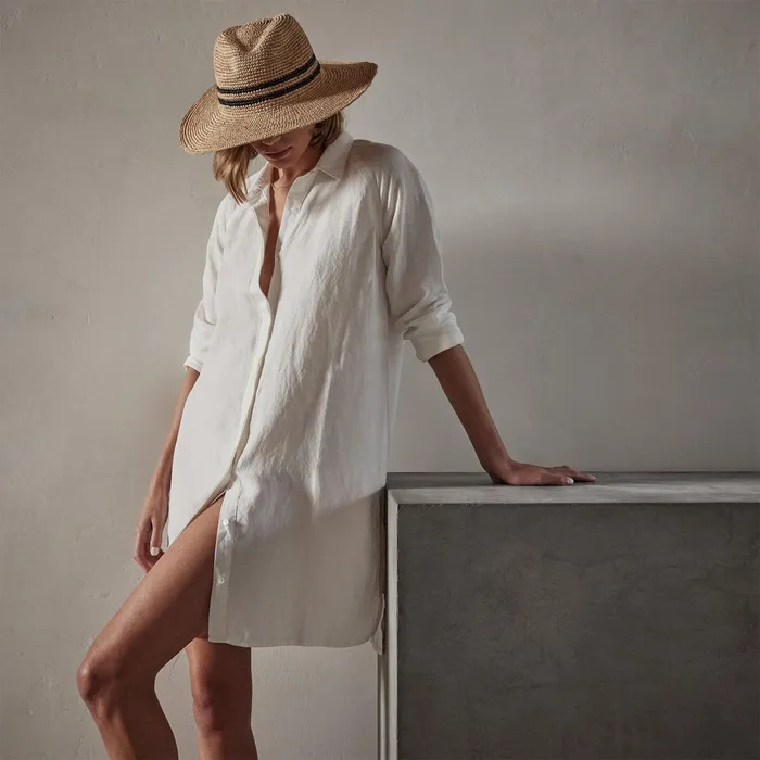 WOMEN James Perse DRESSESJUMPSUITS Pacific Linen Shirt Dress Everest White Pigment