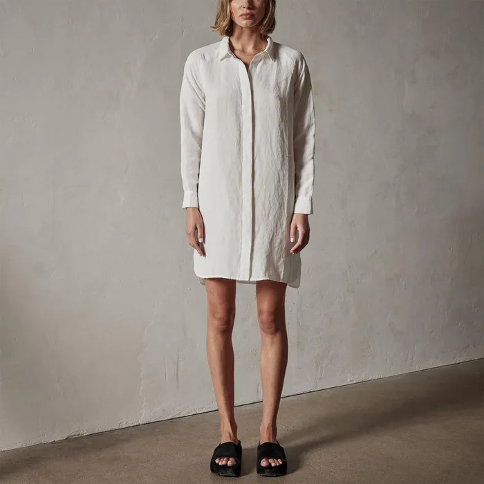 WOMEN James Perse DRESSESJUMPSUITS Pacific Linen Shirt Dress Everest White Pigment