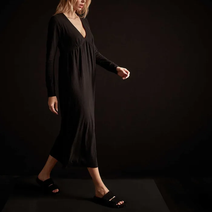 WOMEN James Perse DRESSESJUMPSUITS Recycled Brushed Empire Waist Dress Black