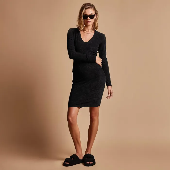 WOMEN James Perse DRESSESJUMPSUITS V Neck Velvet Dress Black