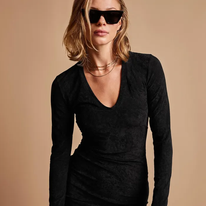 WOMEN James Perse DRESSESJUMPSUITS V Neck Velvet Dress Black
