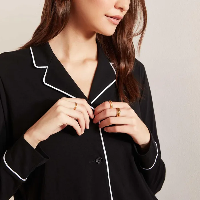 WOMEN James Perse LOUNGE Piped Jersey Pajama Top Blackwhite
