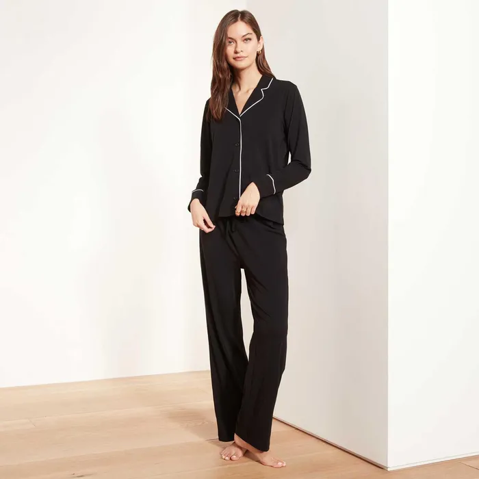 WOMEN James Perse LOUNGE Piped Jersey Pajama Top Blackwhite