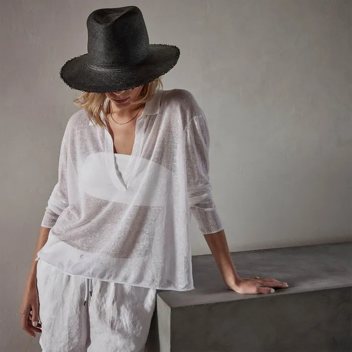 WOMEN James Perse NOVELTY TOPS Soleil Linen Polo White