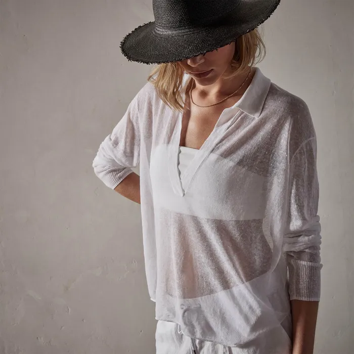 WOMEN James Perse NOVELTY TOPS Soleil Linen Polo White