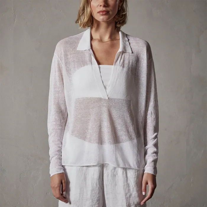 WOMEN James Perse NOVELTY TOPS Soleil Linen Polo White