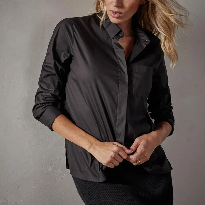 WOMEN James Perse SHIRTING Matte Stretch Poplin Long Sleeve Shirt Black