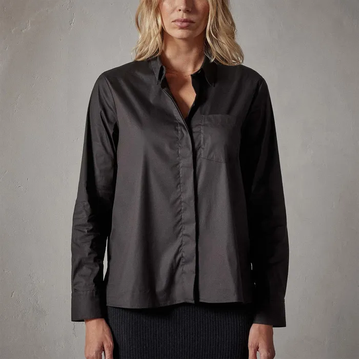 WOMEN James Perse SHIRTING Matte Stretch Poplin Long Sleeve Shirt Black