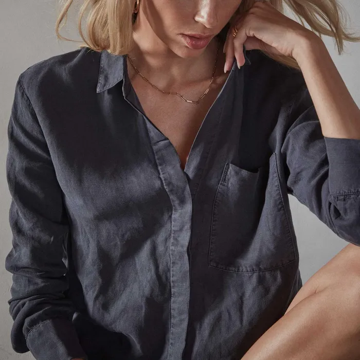 WOMEN James Perse SHIRTING Tencel Linen Dress Shirt Titan Pigment