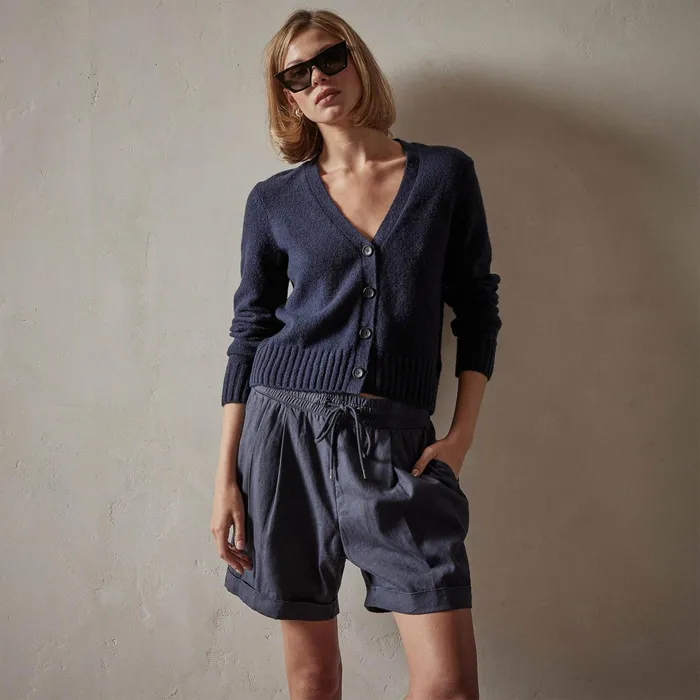 WOMEN James Perse SWEATERS Cotton Cashmere Blend Cardigan Navy