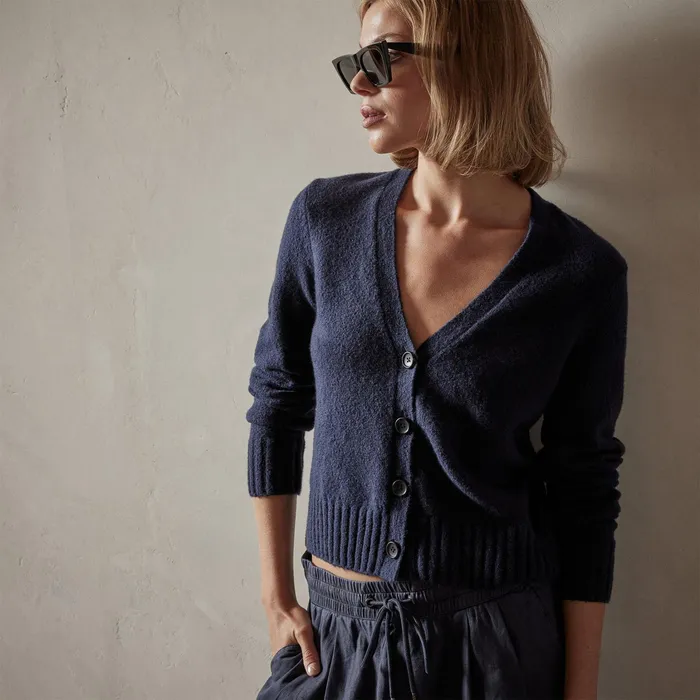 WOMEN James Perse SWEATERS Cotton Cashmere Blend Cardigan Navy