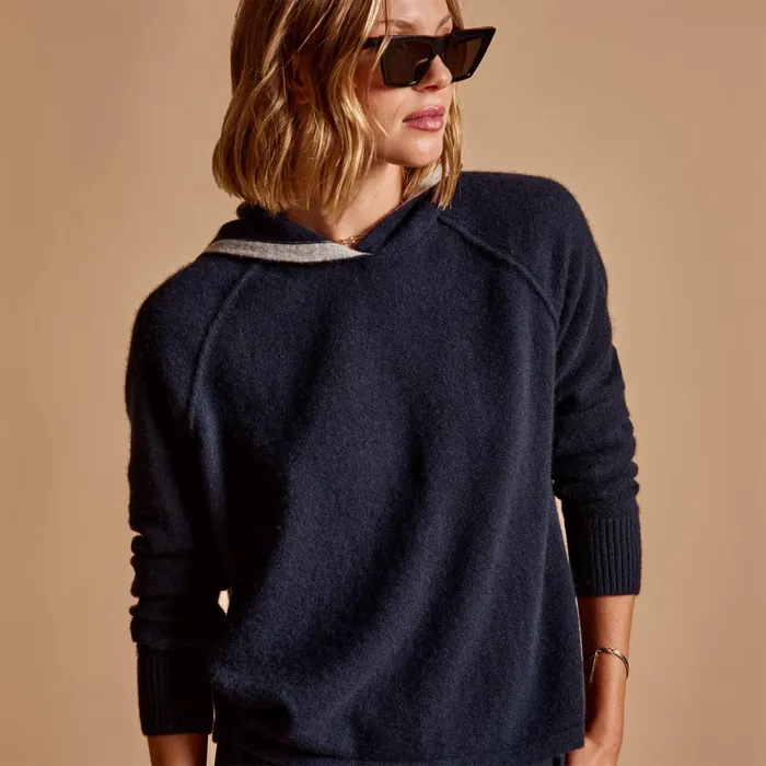 WOMEN James Perse SWEATERS La Paz Cashmere Blend Hoodie French Navy