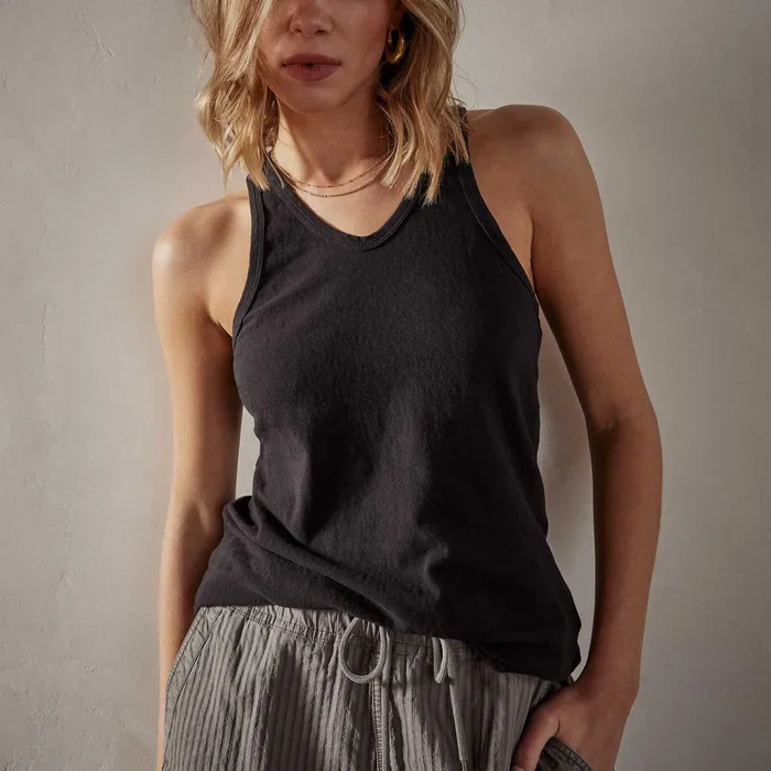 WOMEN James Perse TANKS Cut Away Racer Back Tank Black
