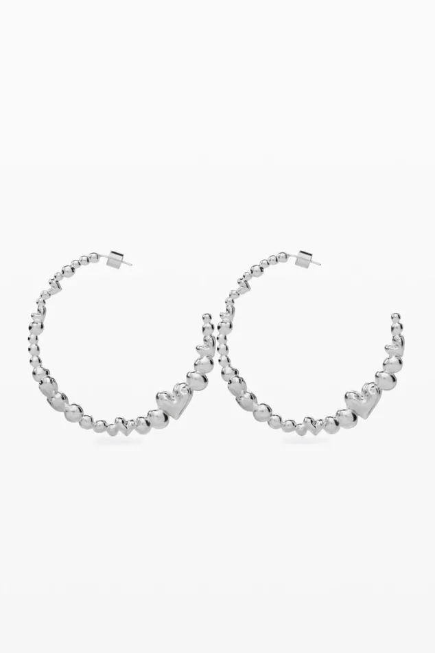 Women Jewellery Desigual Zalio Silverplated Heart Hoop Earrings