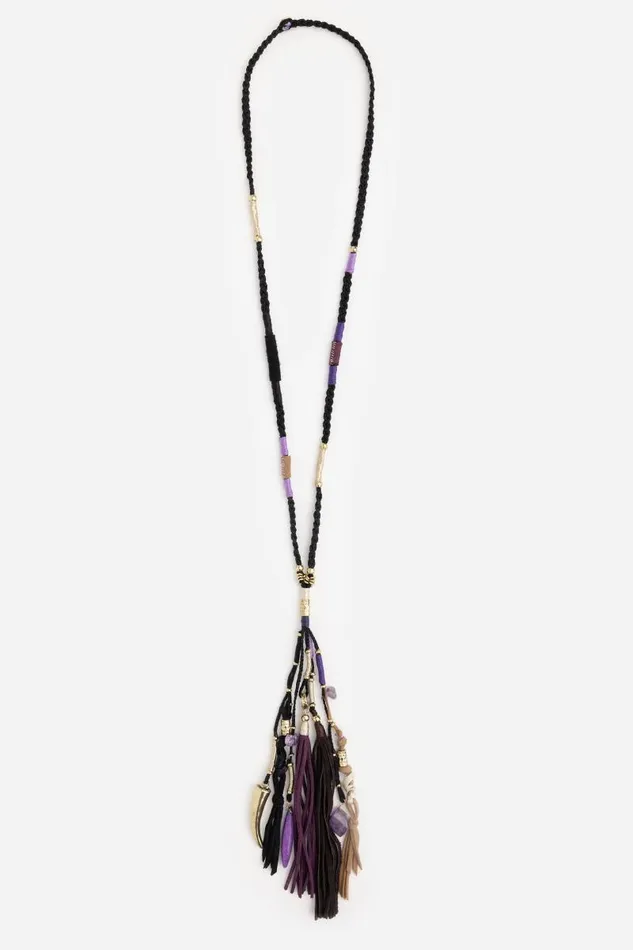 Women Jewelry Johnny Was MIXED TASSEL PENDANT NECKLACE Purple Taupe