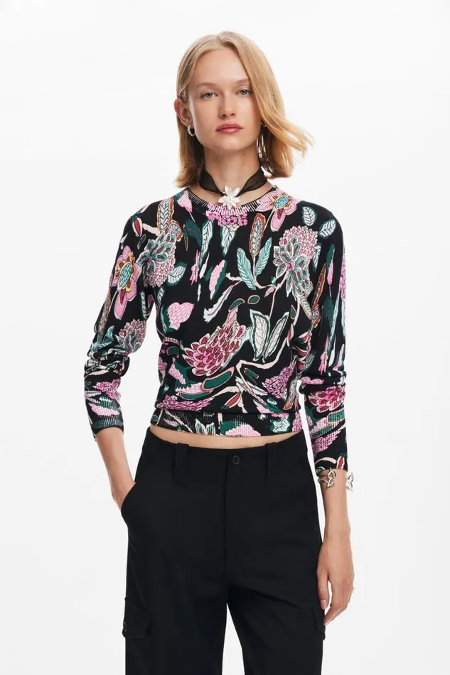 Women Jumpers Desigual Botanical Print Knit Sweater