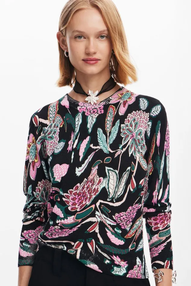 Women Jumpers Desigual Botanical Print Knit Sweater