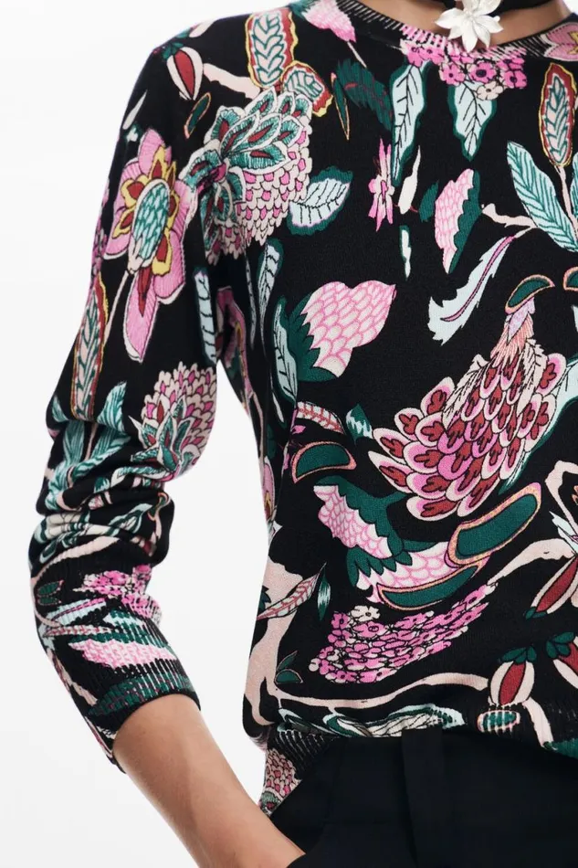 Women Jumpers Desigual Botanical Print Knit Sweater
