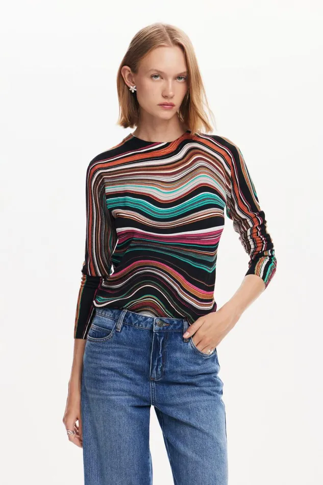 Women Jumpers Desigual Wavy Striped Sweater