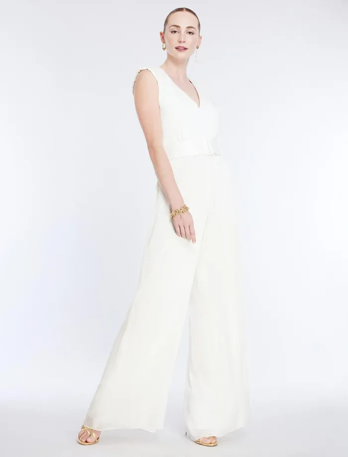 Women Jumpsuits and Rompers BCBG Imogen Belted Jumpsuit Gardenia