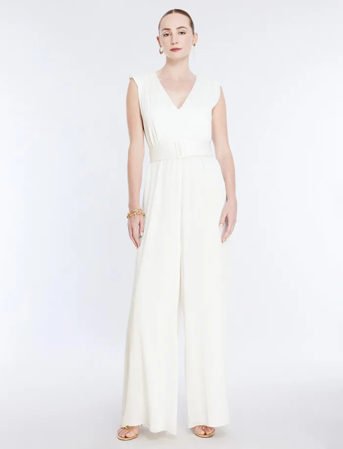 Women Jumpsuits and Rompers BCBG Imogen Belted Jumpsuit Gardenia