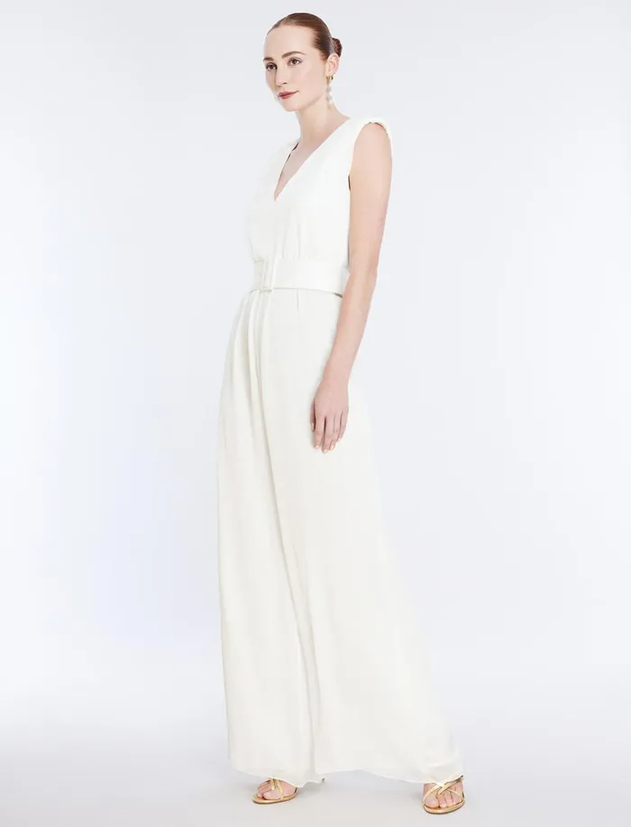 Women Jumpsuits and Rompers BCBG Imogen Belted Jumpsuit Gardenia