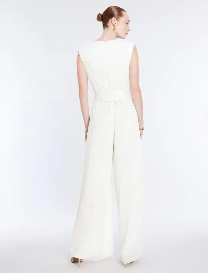 Women Jumpsuits and Rompers BCBG Imogen Belted Jumpsuit Gardenia