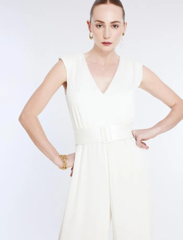 Women Jumpsuits and Rompers BCBG Imogen Belted Jumpsuit Gardenia