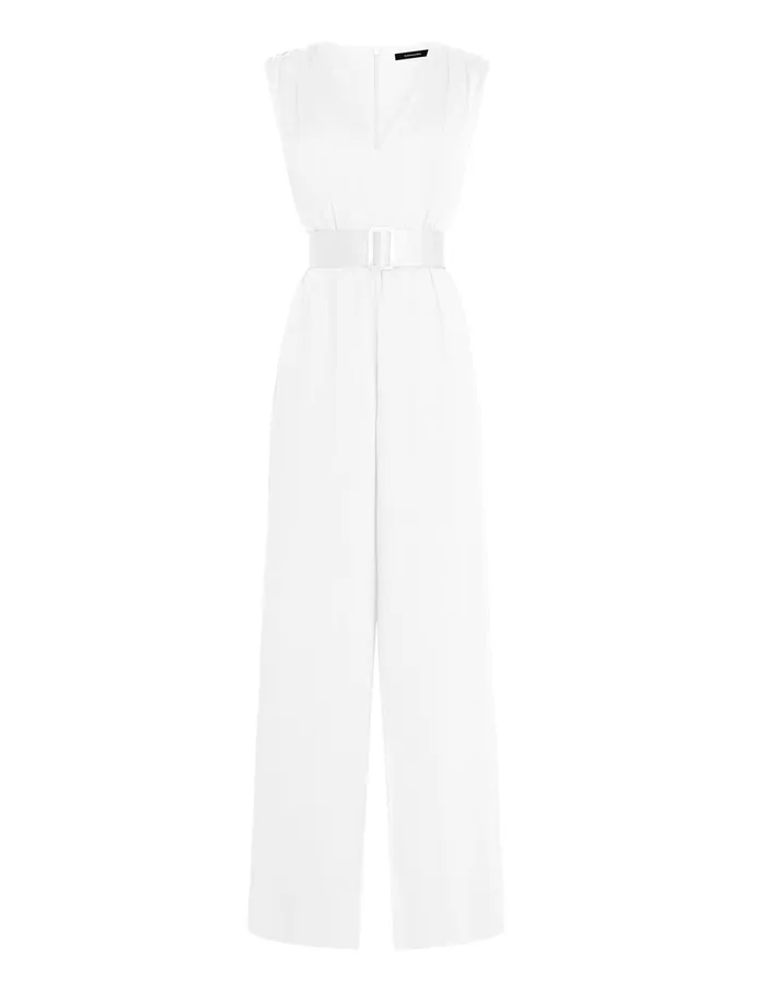 Women Jumpsuits and Rompers BCBG Imogen Belted Jumpsuit Gardenia