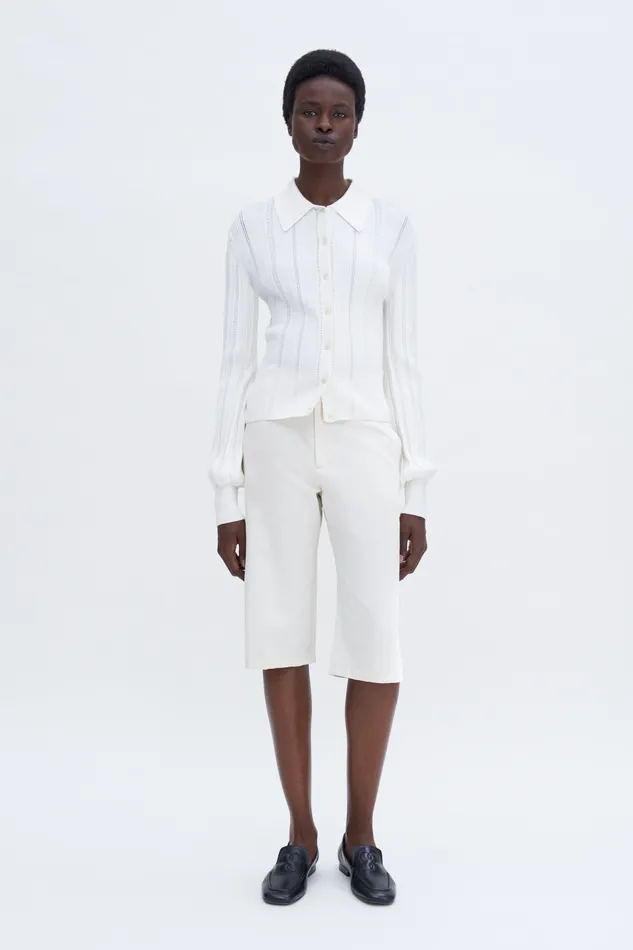 Women Knitwear filippak Braid Knit Cardigan Pearl White