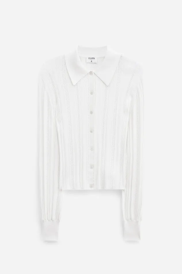 Women Knitwear filippak Braid Knit Cardigan Pearl White Women Knitwear filippak Braid Knit Cardigan Pearl White