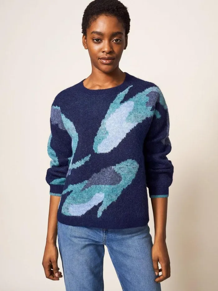 Women KNITWEAR White Stuff ABSTRACT KOI JUMPER Navy Multi Women KNITWEAR White Stuff ABSTRACT KOI JUMPER Navy Multi