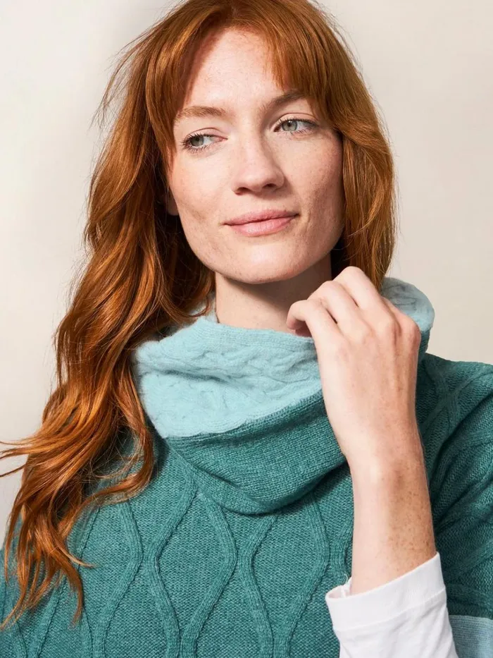 Women KNITWEAR White Stuff Fern Knitted Casual Poncho Mid Teal