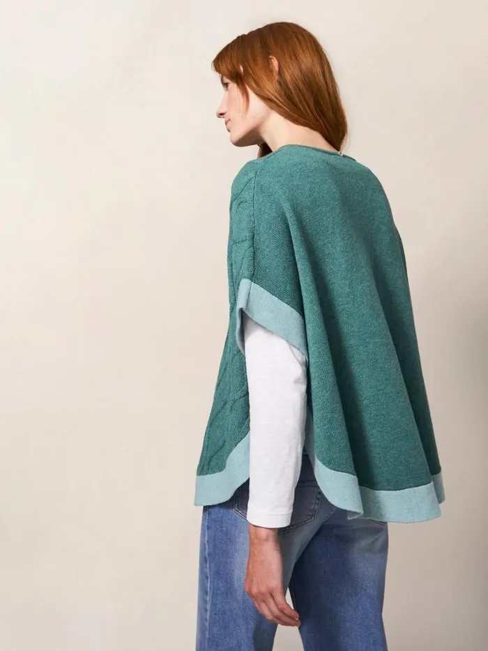 Women KNITWEAR White Stuff Fern Knitted Casual Poncho Mid Teal Women KNITWEAR White Stuff Fern Knitted Casual Poncho Mid Teal