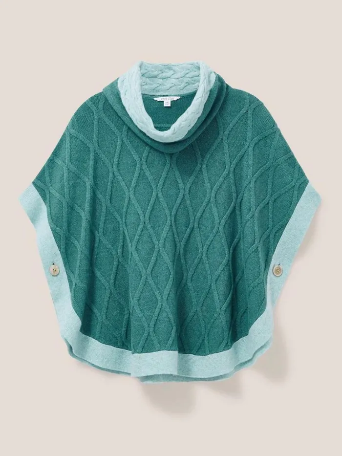 Women KNITWEAR White Stuff Fern Knitted Casual Poncho Mid Teal Women KNITWEAR White Stuff Fern Knitted Casual Poncho Mid Teal