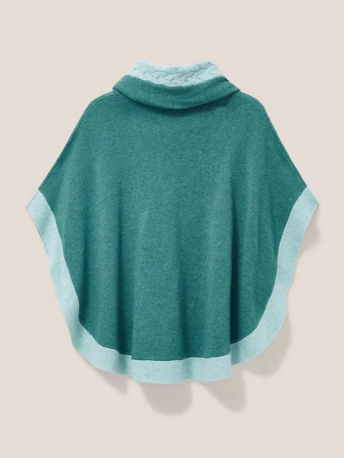 Women KNITWEAR White Stuff Fern Knitted Casual Poncho Mid Teal Women KNITWEAR White Stuff Fern Knitted Casual Poncho Mid Teal