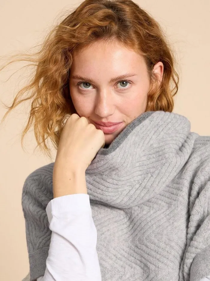 Women KNITWEAR White Stuff Florence Knitted Poncho Grey Marl Women KNITWEAR White Stuff Florence Knitted Poncho Grey Marl