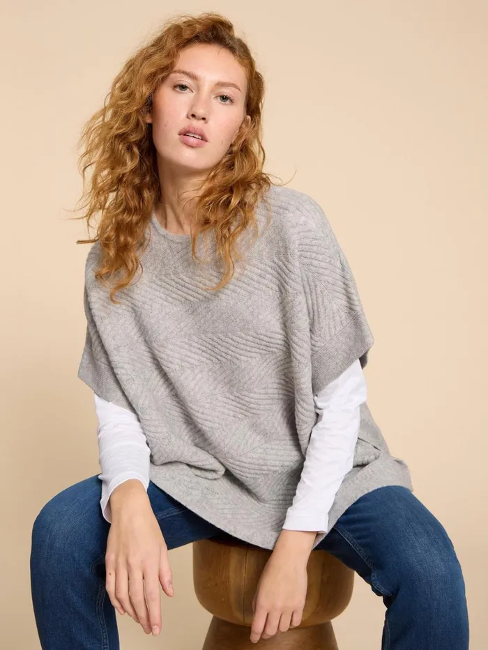 Women KNITWEAR White Stuff Florence Knitted Poncho Grey Marl Women KNITWEAR White Stuff Florence Knitted Poncho Grey Marl