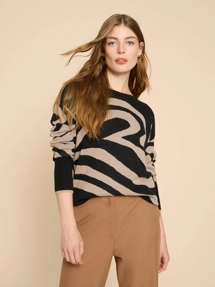 Women KNITWEAR White Stuff HEART OLIVE JUMPER Black Multi