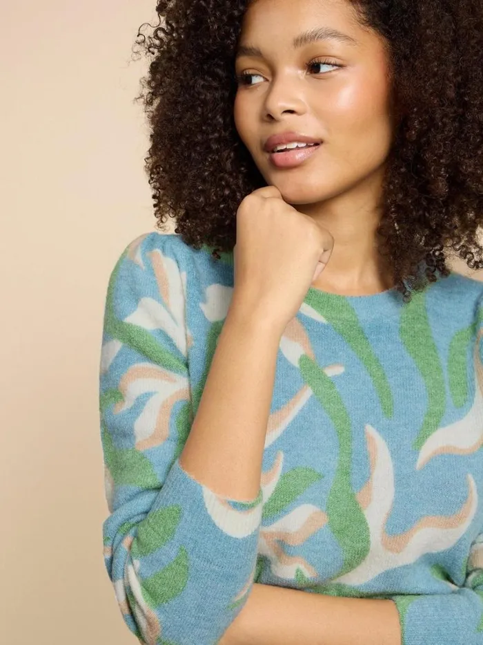 Women KNITWEAR White Stuff Julie Printed Jumper Blue Multi Women KNITWEAR White Stuff Julie Printed Jumper Blue Multi