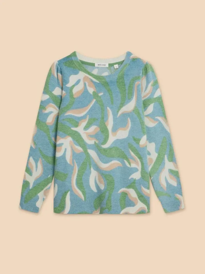 Women KNITWEAR White Stuff Julie Printed Jumper Blue Multi Women KNITWEAR White Stuff Julie Printed Jumper Blue Multi