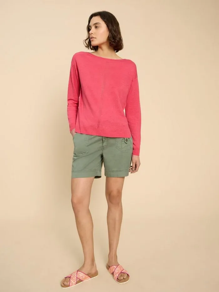 Women KNITWEAR White Stuff LINEN CREW JUMPER Bright Pink