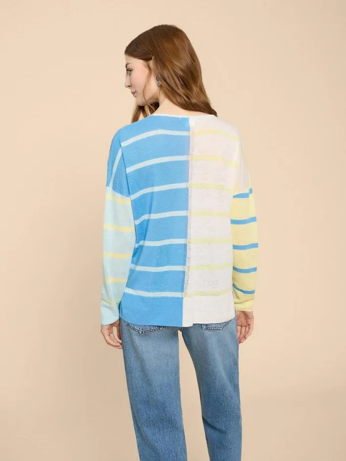 Women KNITWEAR White Stuff LINEN V NECK JUMPER Blue Multi Women KNITWEAR White Stuff LINEN V NECK JUMPER Blue Multi