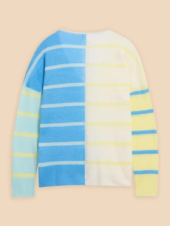 Women KNITWEAR White Stuff LINEN V NECK JUMPER Blue Multi Women KNITWEAR White Stuff LINEN V NECK JUMPER Blue Multi