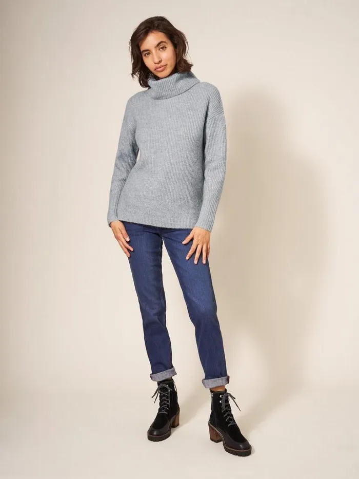 Women KNITWEAR White Stuff LOVELY RIB JUMPER Light Grey